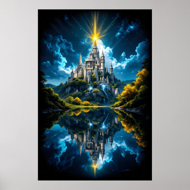 Affiche Château Fantastique se Reflétant dans le Lac avec  (Devant)