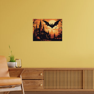 Affiche Château gothique de vampire sous la pleine lune