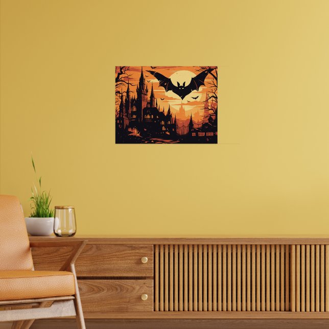 Affiche Château gothique de vampire sous la pleine lune (Salon 2)