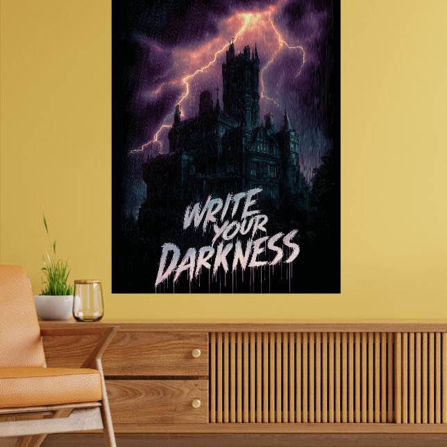 Affiche Château gothique hanté sous orage avec texte (Salon 2)