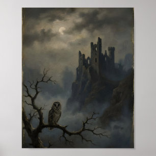 Affiche Château gothique Hibou I Peinture vintage