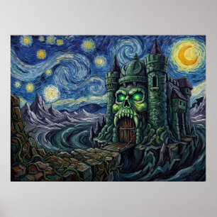 Affiche Château Grayskull Paysage Fantastique Nuit Étoilée