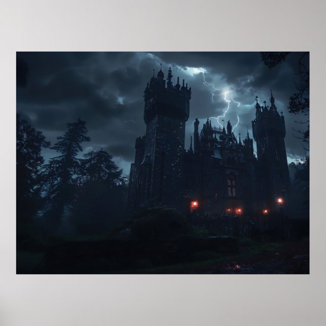 Affiche Château hanté dans la tempête de nuit (Devant)