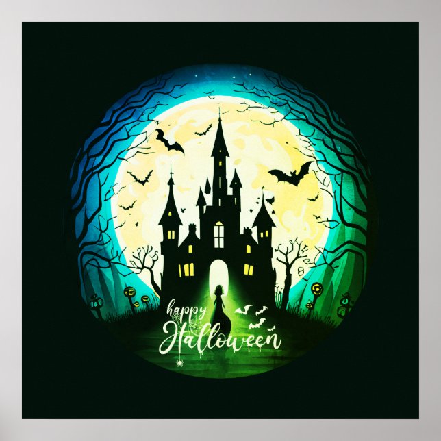 Affiche Château hanté Joyeux Halloween Épouvantable (Devant)
