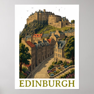Affiche Château Iconique de Voyage Ancien Édimbourg Écosse
