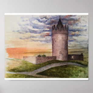 Affiche Château irlandais et aquarelle paysage