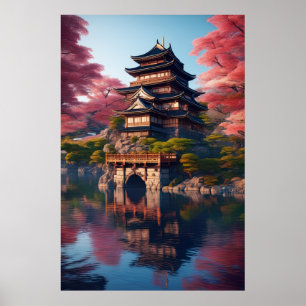 Affiche Château japonais au bord de l'eau