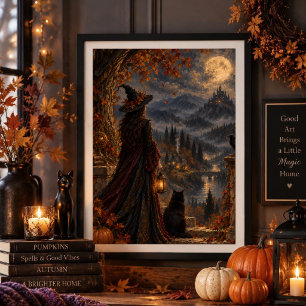 Affiche Château lunaire automnal de sorcière whimsigothiqu