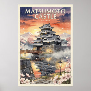 Affiche Château Matsumoto Japon Voyage Rétro