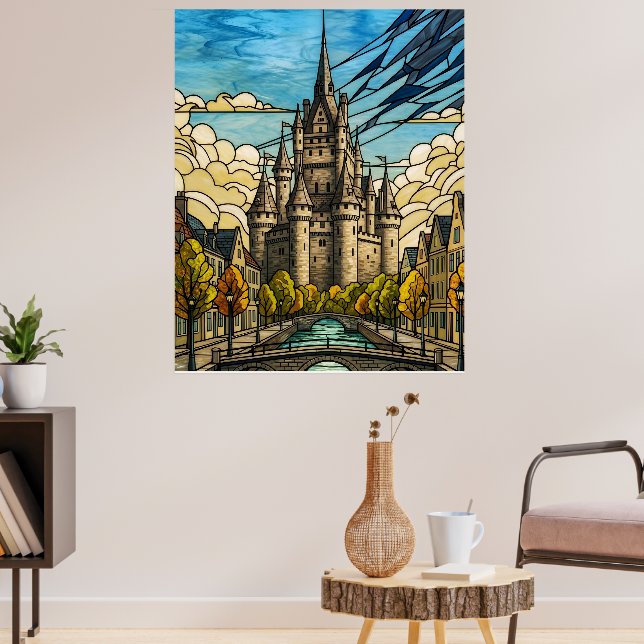 Affiche Château Médiéval au-dessus du Canal Art de Verre d (Salon 3)