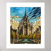 Château Médiéval Enchanté Illu de Canal en Verre C