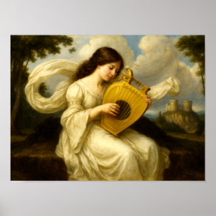 Affiche Château Médiéval Femme Avec Lyre