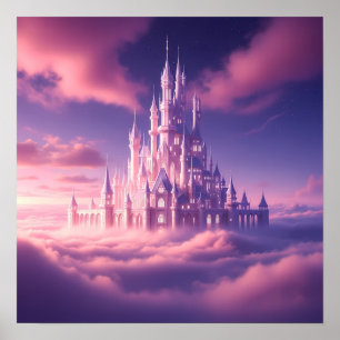 Affiche Château Rose Enchanté Au-Dessus des Nuages Rêveurs