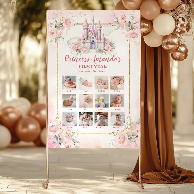 Affiche Château rose Princesse Première année Photo Collag (Créateur téléchargé)