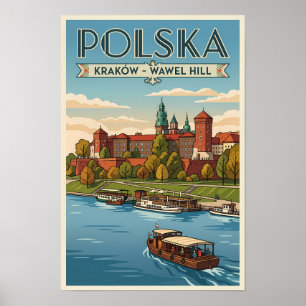 Affiche Château royal de Wawel en Pologne Illustration Art