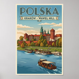Affiche Château royal de Wawel en Pologne Illustration Art