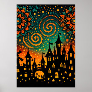 Affiche Château Silhouette Nuit Mystique