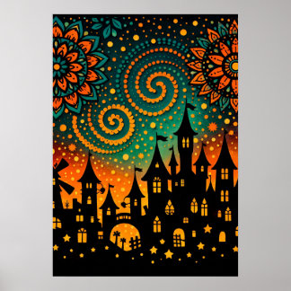 Affiche Château Silhouette Nuit Mystique
