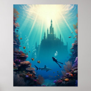 Affiche château sous-marin caché