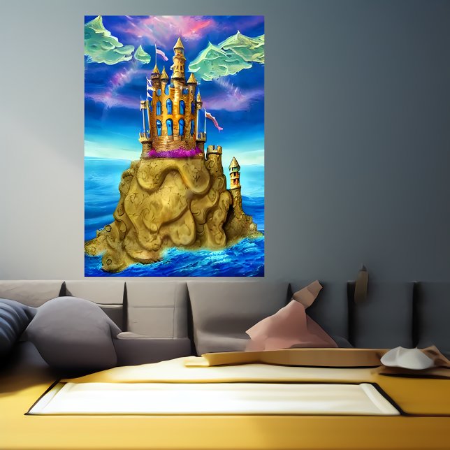 Affiche Château sur la roche au bord de la mer | AI Art Po (Créateur téléchargé)