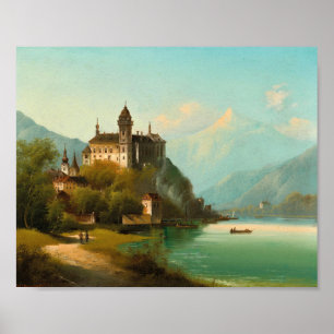 Affiche Château sur Mountain Lake   Johann Wilhelm Jankows