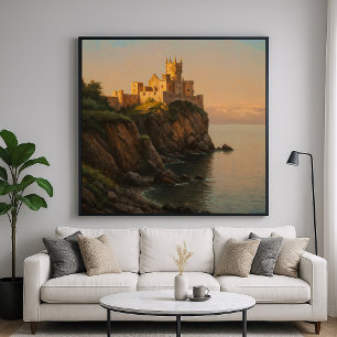 Affiche Château sur une falaise - Peinture Pastel Style Pa