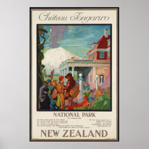Affiche Château Tongariro Nouvelle-Zélande Poste Vintage