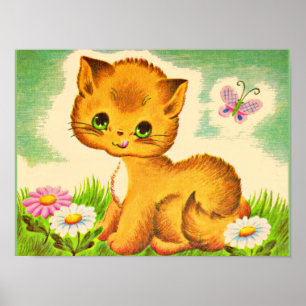 Affiche chaton adorable aux yeux verts