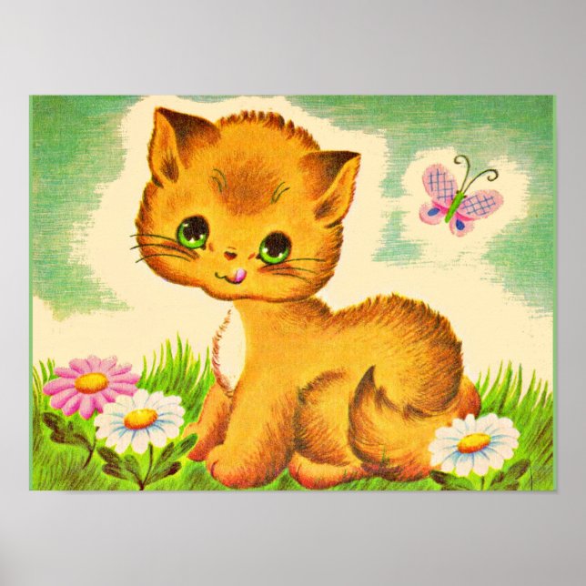 Affiche chaton adorable aux yeux verts (Devant)