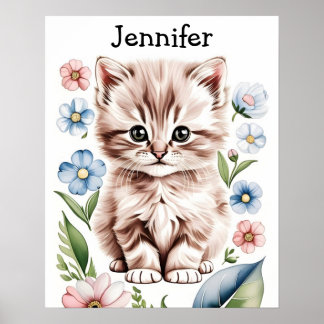 Affiche Chaton Adorable et Fleurs de Printemps