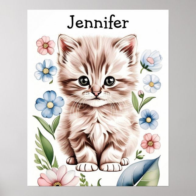 Affiche Chaton Adorable et Fleurs de Printemps (Devant)