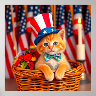 Affiche Chaton adorable portant un chapeau patriotique