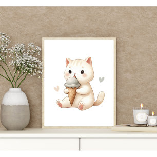 Affiche Chaton aquarelle fantaisiste avec cône de glace