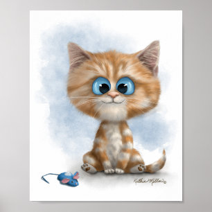 Affiche Chaton au gingembre avec dessin animé de souris