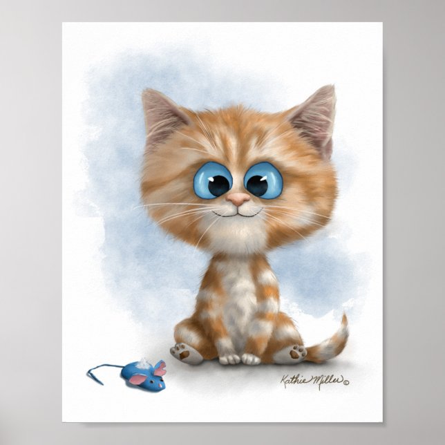 Affiche Chaton au gingembre avec dessin animé de souris (Devant)