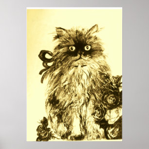 Affiche CHATON AUX ROSES, Brun Jaune et Blanc