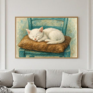 Affiche Chaton Blanc Adorable Endormi