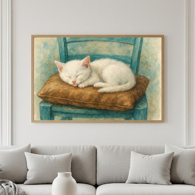 Affiche Chaton Blanc Adorable Endormi (Créateur téléchargé)