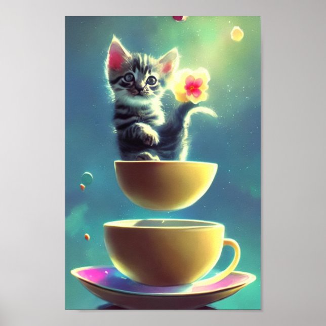 Affiche Chaton Cosmique Dans Une Teacup #10 - Art, Imprimé (Devant)