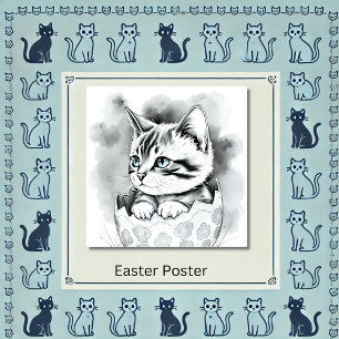 Affiche chaton de Pâques géant en coquille florale