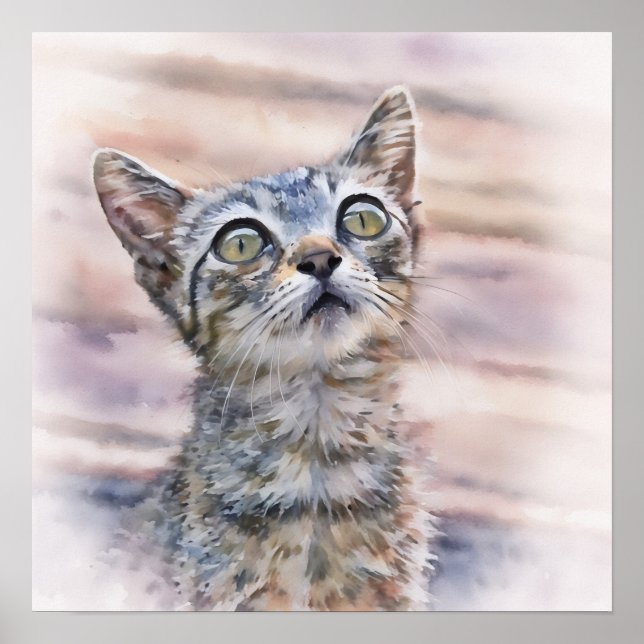 Affiche Chaton Doux En Regard Style Aquarelle Art (Devant)