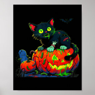 Affiche Chaton Halloween Citrouille Chat Noir
