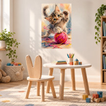Chaton Jouant avec du Fil Rose Amateur de Chats