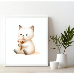 Affiche Chaton joyeux avec cône de glace