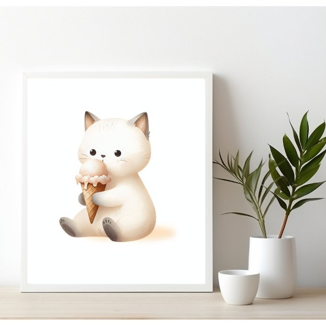 Affiche Chaton joyeux avec cône de glace (Créateur téléchargé)
