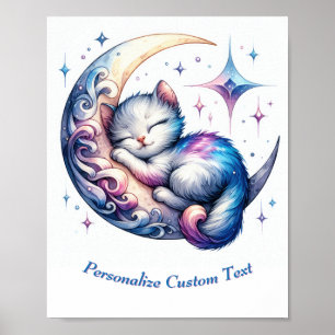 Affiche Chaton Mignon Personnalisé Endormi sur la Lune