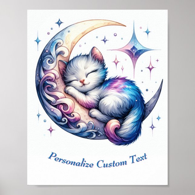 Affiche Chaton Mignon Personnalisé Endormi sur la Lune (Devant)
