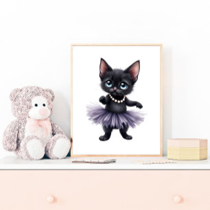 Affiche Chaton Noir Élégant en Ballerine avec Tutu Violet