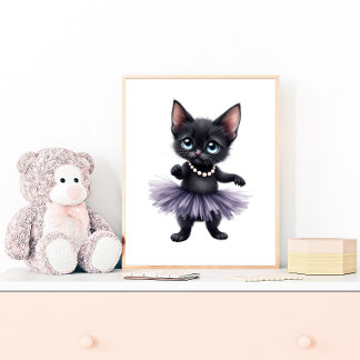 Affiche Chaton noir élégant en ballerine avec tutu violet