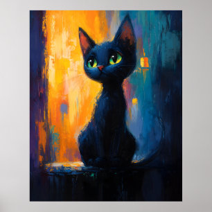 Affiche Chaton rêveur, Peinture de chat noir